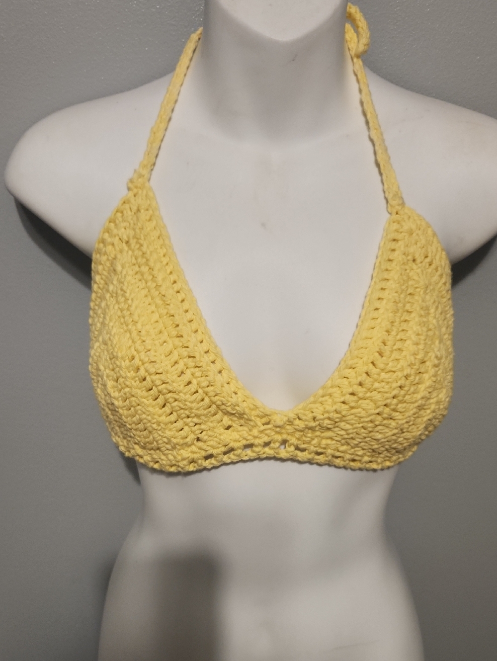Hand Crochet Yellow Halter Bralette Top